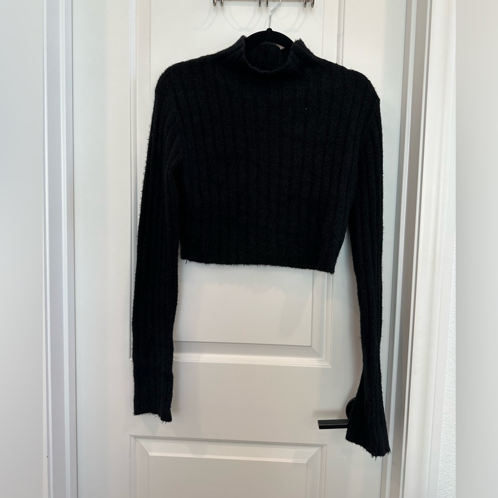 Mock neck crop sweater with extra long sleeves